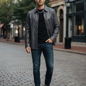 Sophisticated & High-End: Giorgio Armani Leather Shirt Jacket